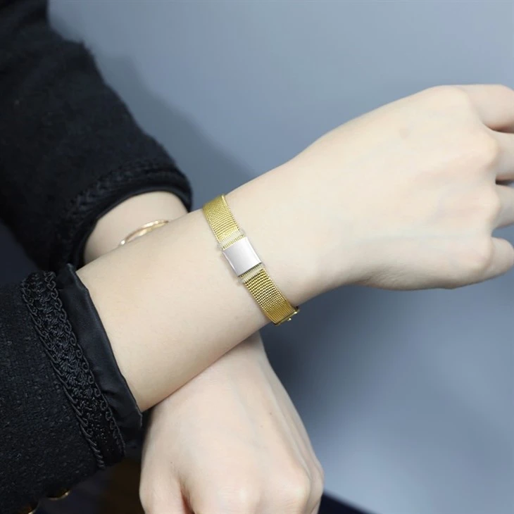 Mesh Stainless Steel Gold Bracelet With Customizable Plate price Mesh Stainless Steel Gold Bracelet With Customizable Plate price