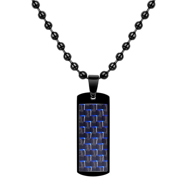 316L Stainless Steel Beaded Chain Carbon Fiber Pendant Necklace